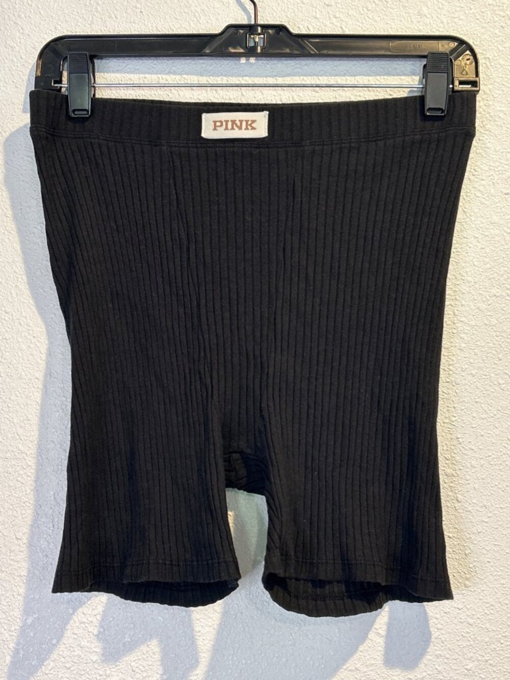 Victoria Secret PINK  Ribbed Bike Shorts Yoga Pants Black Knit Size MEDIUM